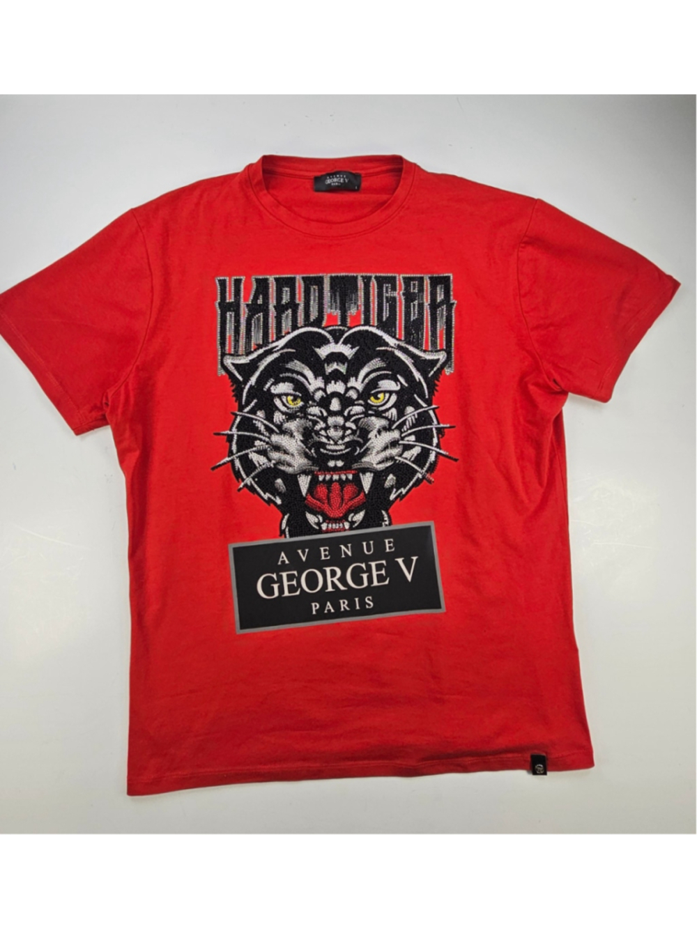 Avenue George V Paris Panther Rhinestone T Shirt Mens L Red Crystal Graphic Tee